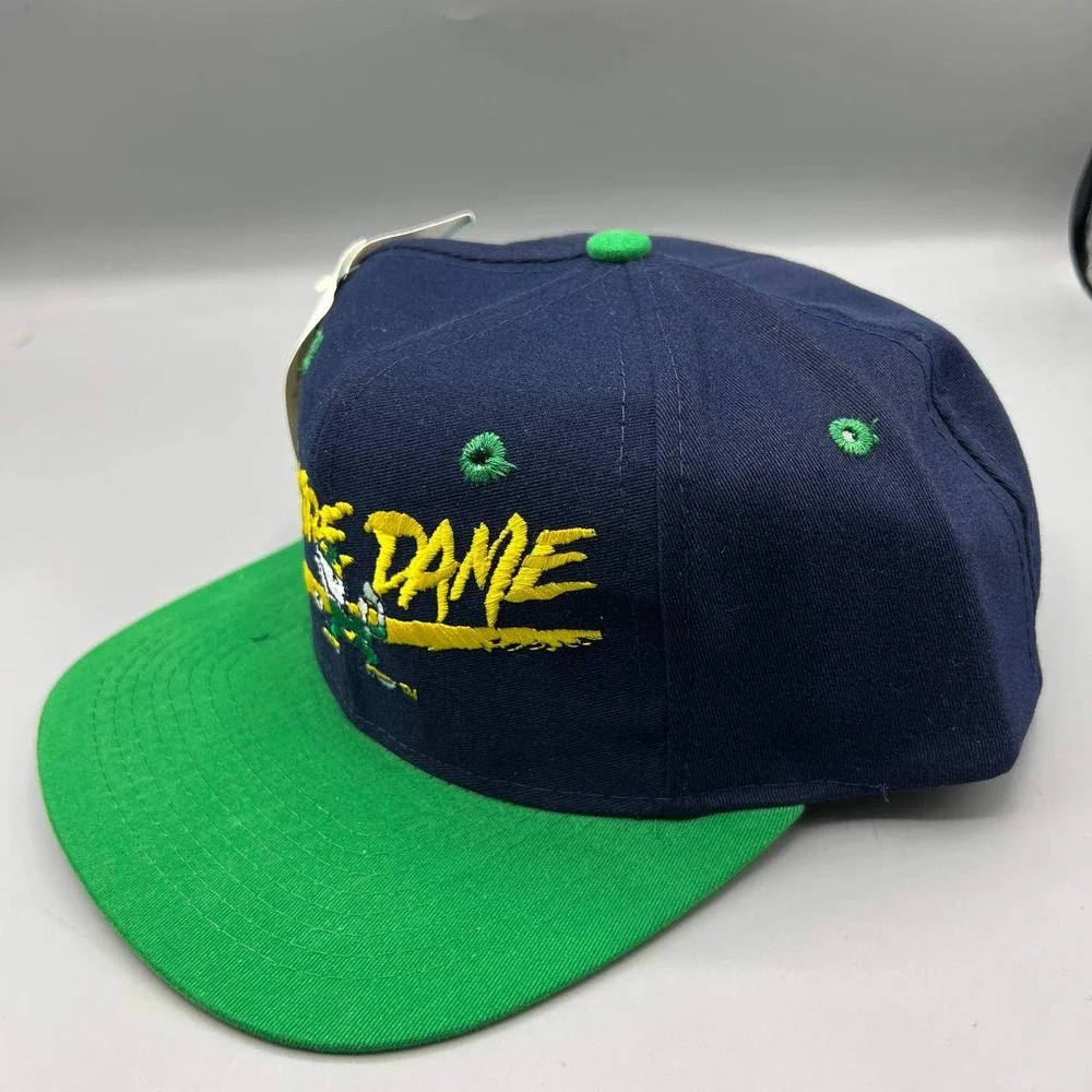 Vintage Notre‎ Dame Fighting Irish Hat Men Blue Green AJD Snap Back Cap New